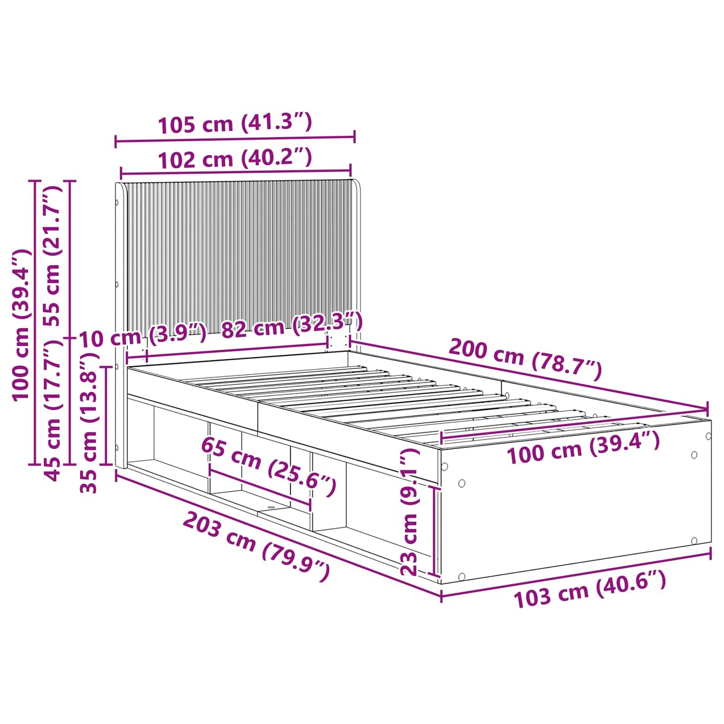 vidaXL Bed Frame with Storage and Headboard Sonoma Oak 100 x 200 cm