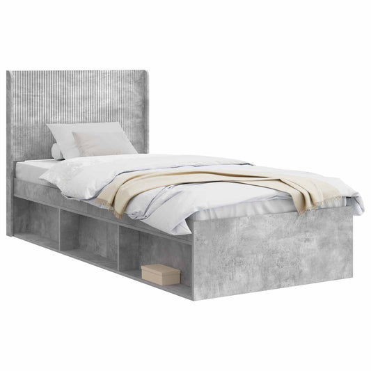 vidaXL Bed Frame with Storage and Headboard Concrete Grey 75 x 190 cm