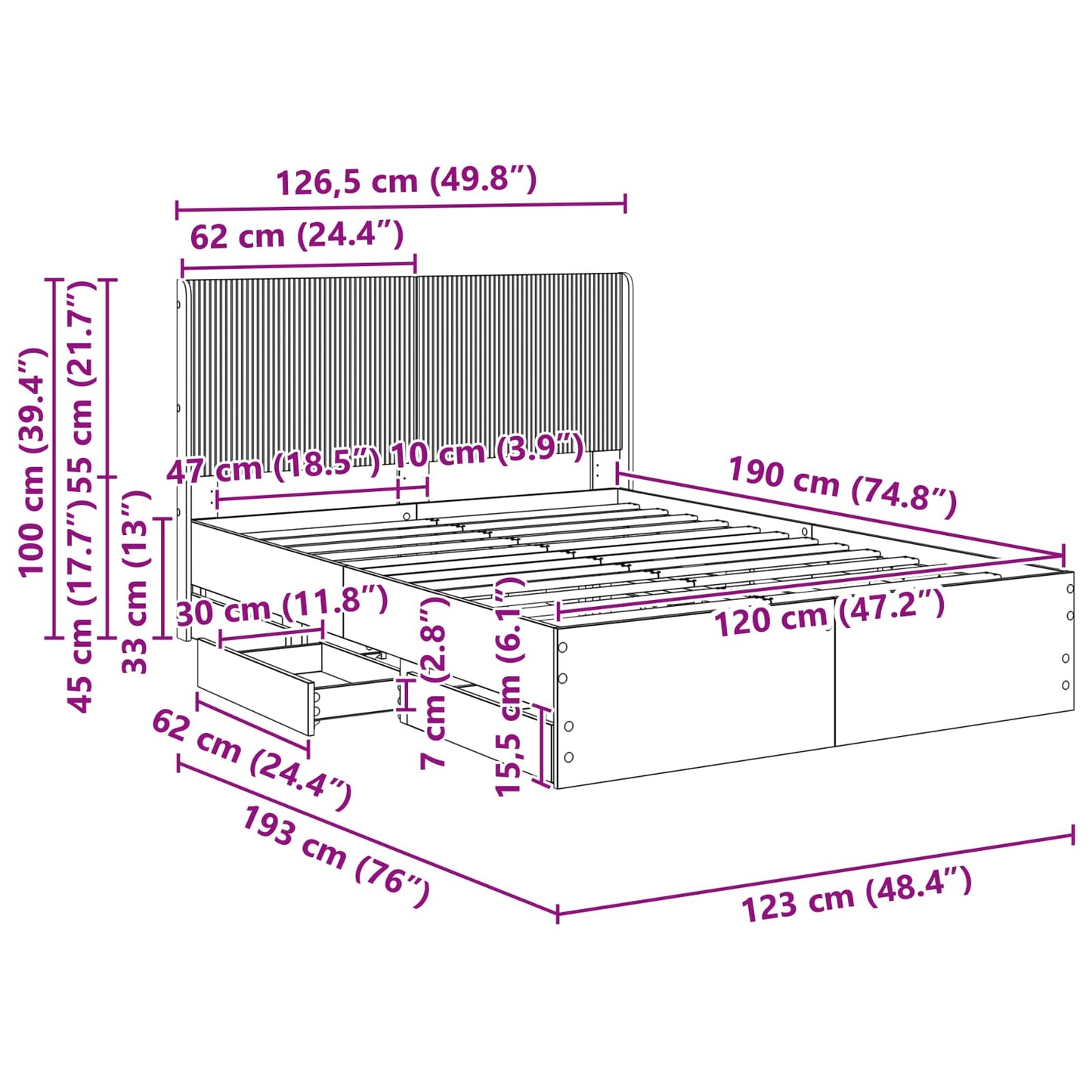 vidaXL Bed Frame with Storage and Headboard Sonoma Oak 120 x 190 cm