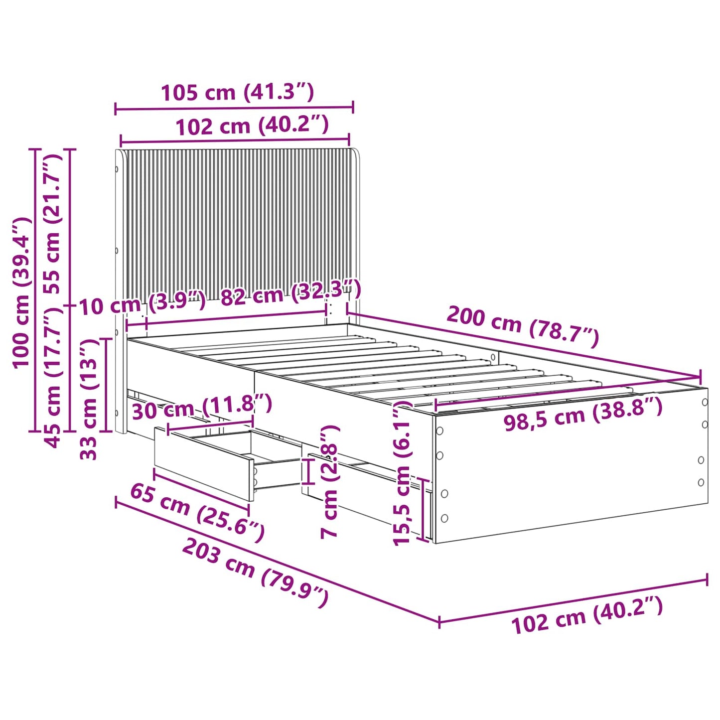 vidaXL Bed Frame with Storage and Headboard Smoked Oak 100 x 200 cm