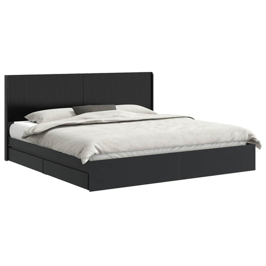 vidaXL Bed Frame with Storage and Headboard Black 200 x 200 cm