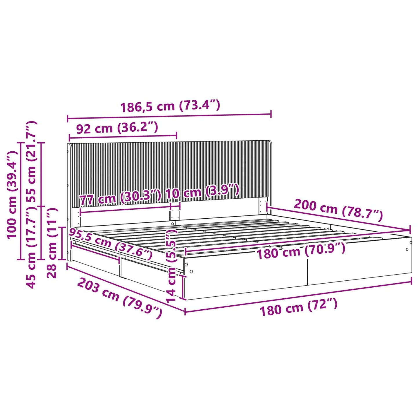 vidaXL Bed Frame with Storage and Headboard Sonoma Oak 180 x 200 cm