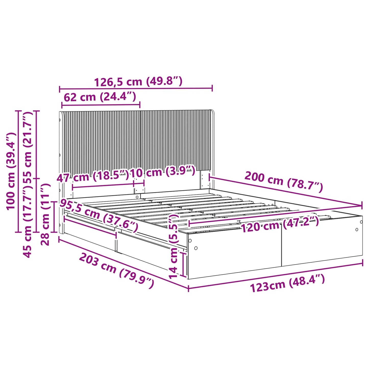 vidaXL Bed Frame with Storage and Headboard Sonoma Oak 120 x 200 cm