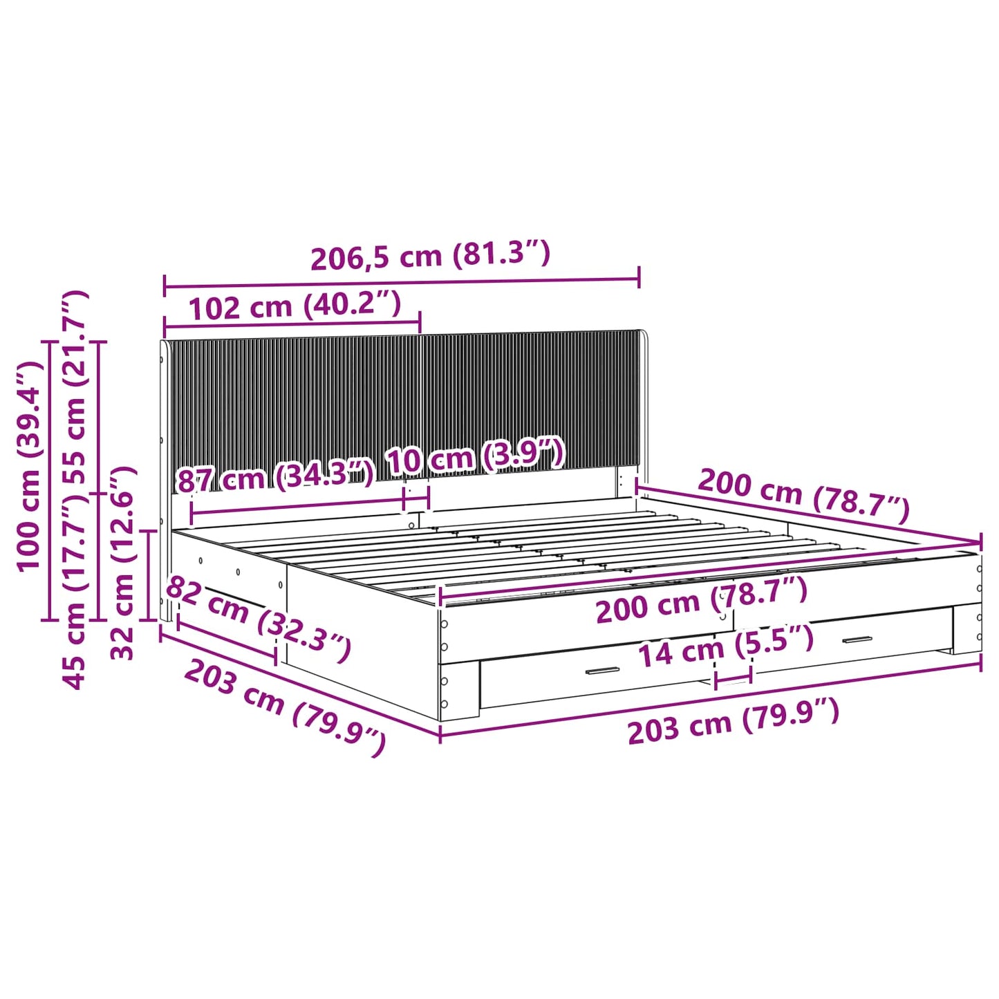 vidaXL Bed Frame with Storage and Headboard Smoked Oak Engineered Wood