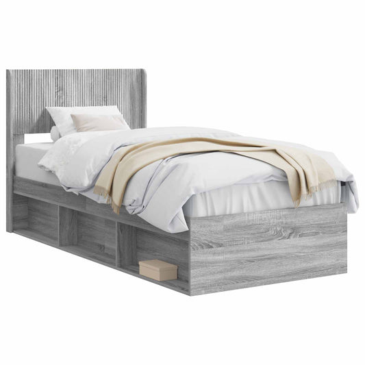 vidaXL Bed Frame with Storage and Headboard Grey Sonoma 100 x 200 cm