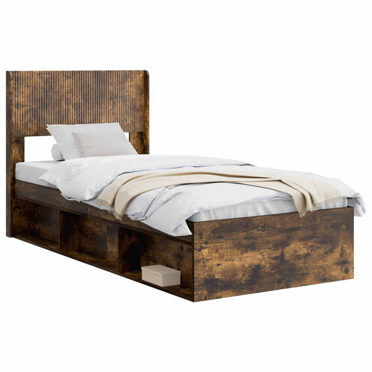 vidaXL Bed Frame with Storage and Headboard Smoked Oak 90 x 190 cm