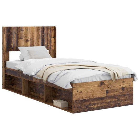 vidaXL Bed Frame with Storage and Headboard Old Wood 75 x 190 cm