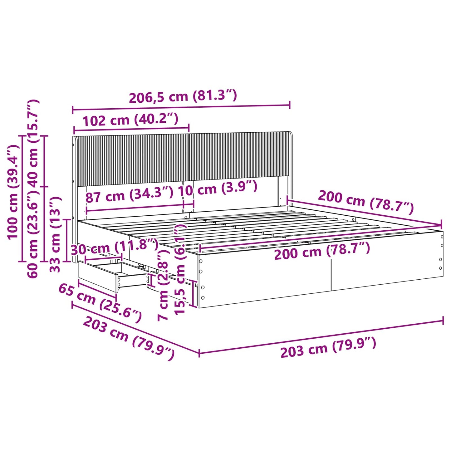 vidaXL Bed Frame with Storage and Headboard Concrete Grey 200 x 200 cm