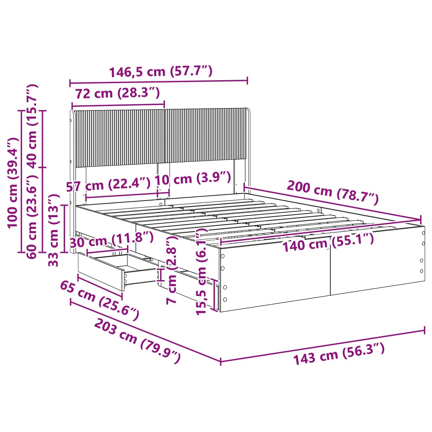 vidaXL Bed Frame with Storage and Headboard Sonoma Oak 140 x 200 cm