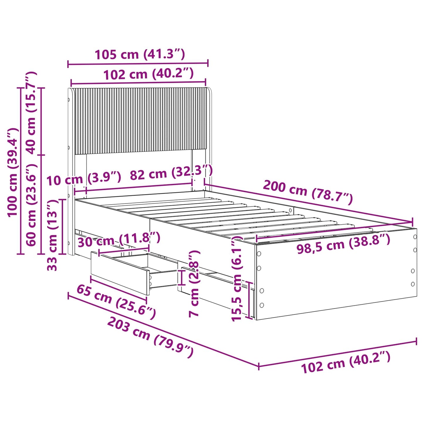 vidaXL Bed Frame with Storage and Headboard Smoked Oak 100 x 200 cm