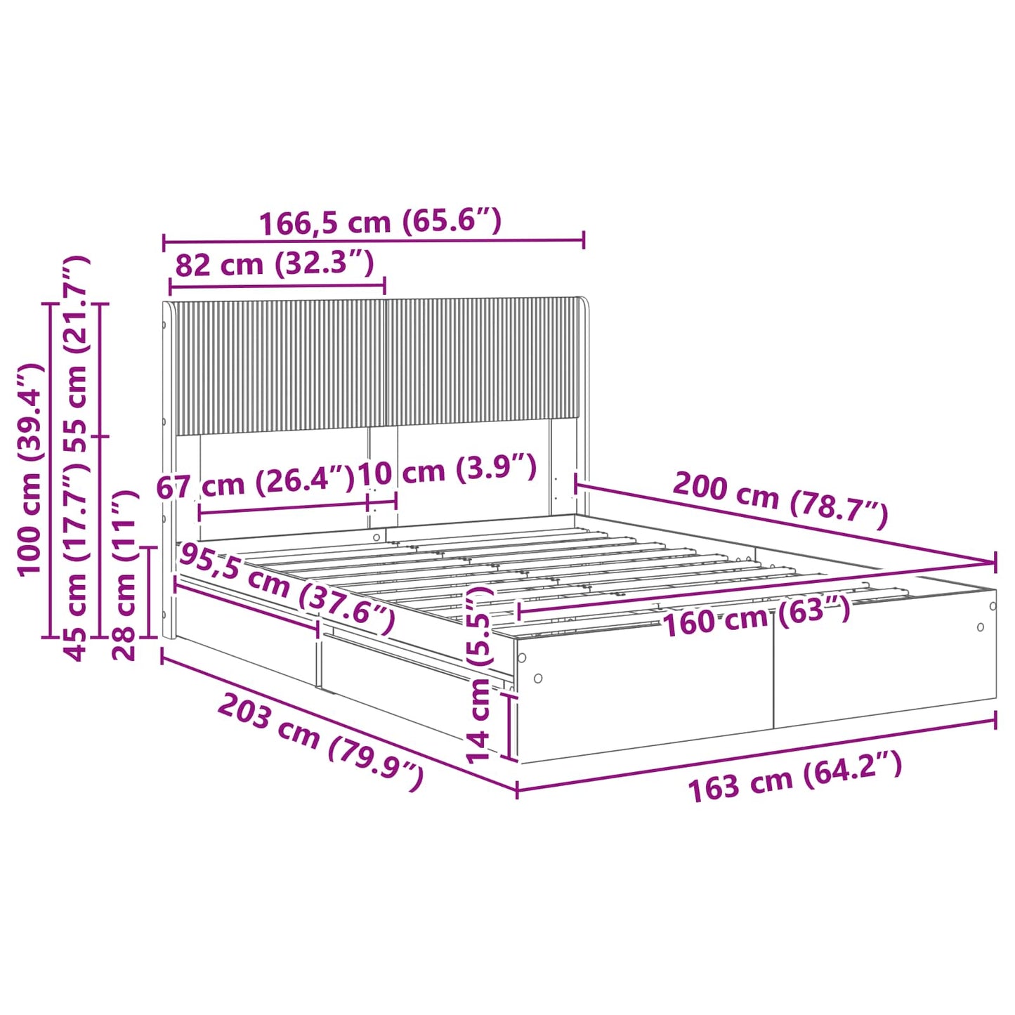 vidaXL Bed Frame with Storage and Headboard White 160 x 200 cm
