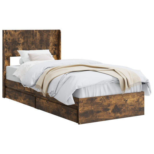 vidaXL Bed Frame with Storage and Headboard Smoked Oak 100 x 200 cm