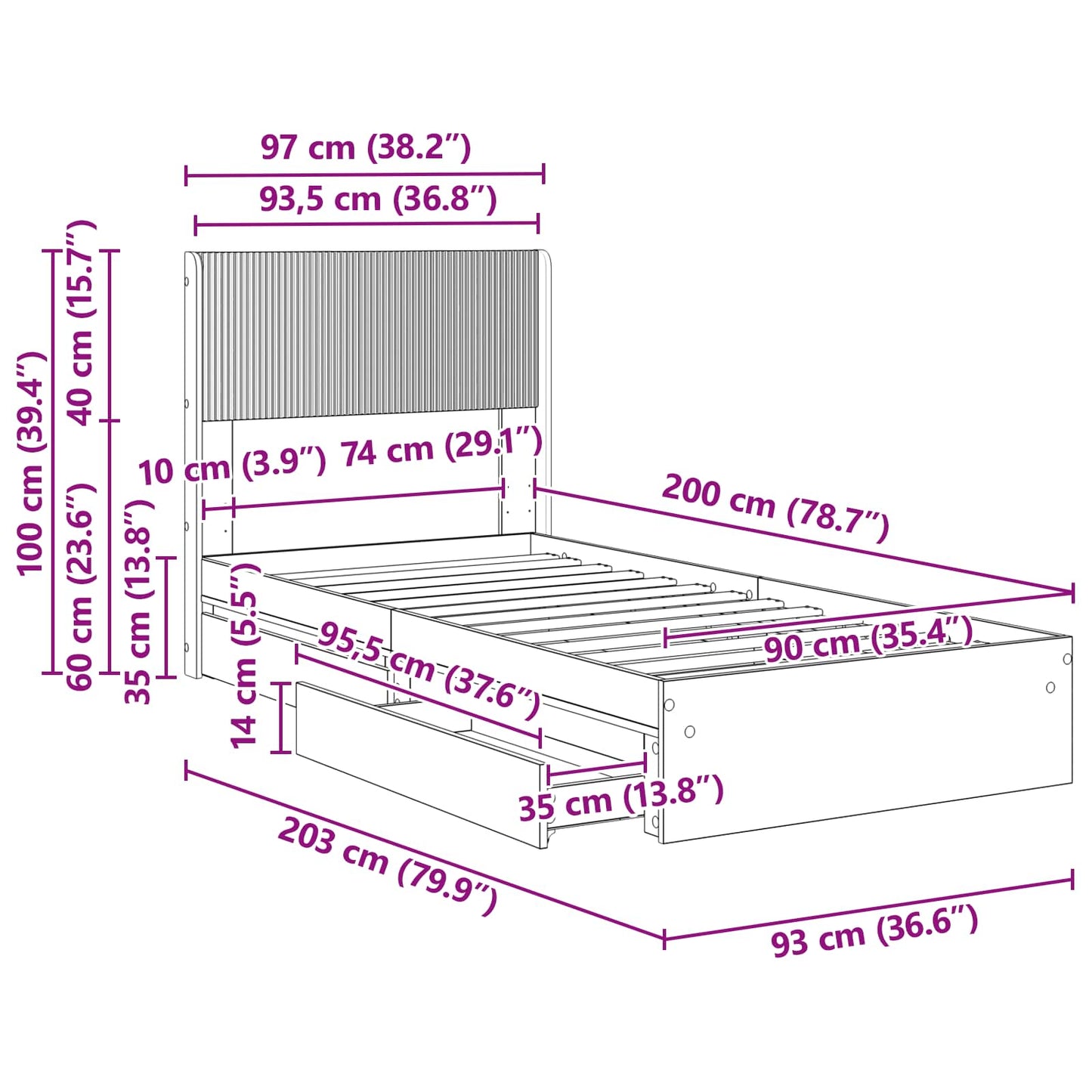 vidaXL Bed Frame with Storage and Headboard 3 pcs Engineered Wood