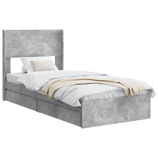 vidaXL Bed Frame with Storage and Headboard Concrete Grey 75 x 190 cm