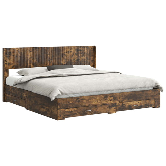vidaXL Bed Frame with Storage and Headboard Smoked Oak Engineered Wood