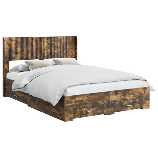 vidaXL Bed Frame with Storage and Headboard Smoked Oak 120 x 190 cm