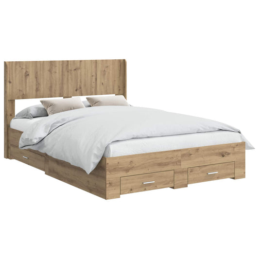 vidaXL Bed Frame with Storage and Headboard Artisan Oak 120 x 190 cm