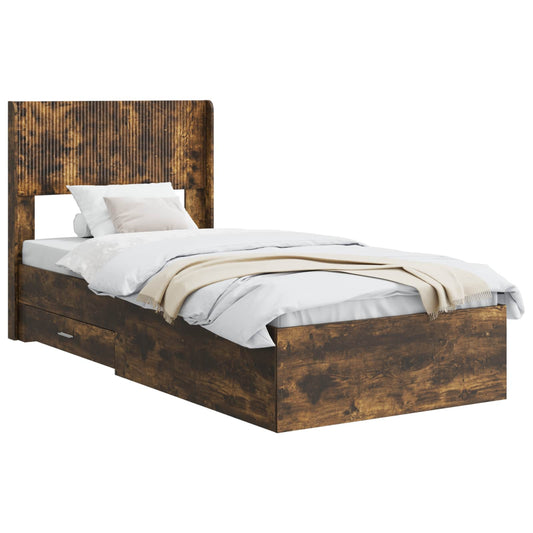 vidaXL Bed Frame with Storage and Headboard Smoked Oak Engineered Wood