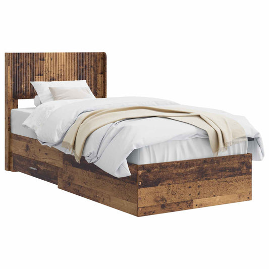 vidaXL Bed Frame with Storage and Headboard Old Wood 90 x 190 cm