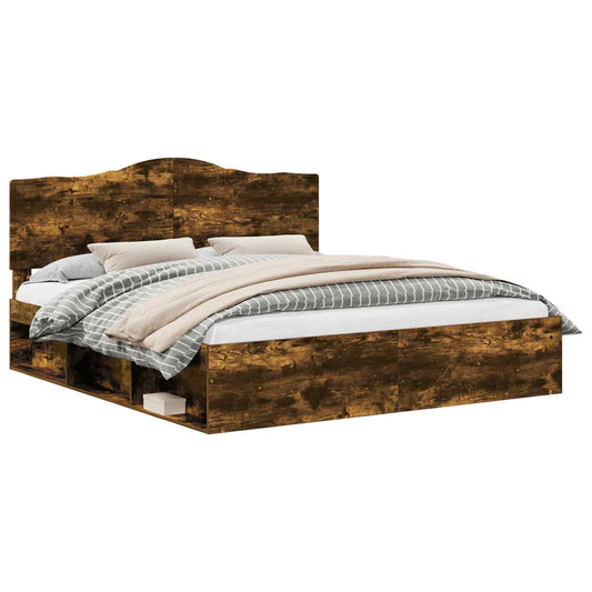 vidaXL Bed Frame Smoked Oak 200 x 200 cm Solid Pine Wood