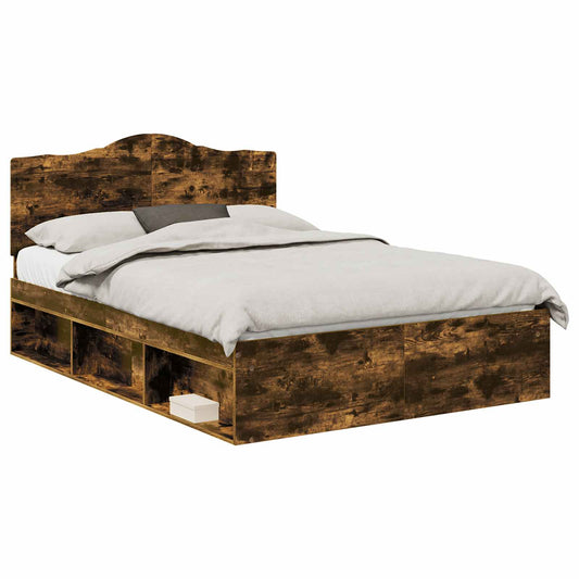 vidaXL Bed Frame Smoked Oak 150 x 200 cm Solid Pine Wood