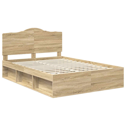 vidaXL Bed Frame with Headboard Sonoma 140 x 190 cm Solid Pine Wood