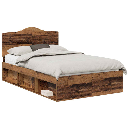vidaXL Bed Frame with Headboard Old Wood 135 x 190 cm Solid Pine Wood
