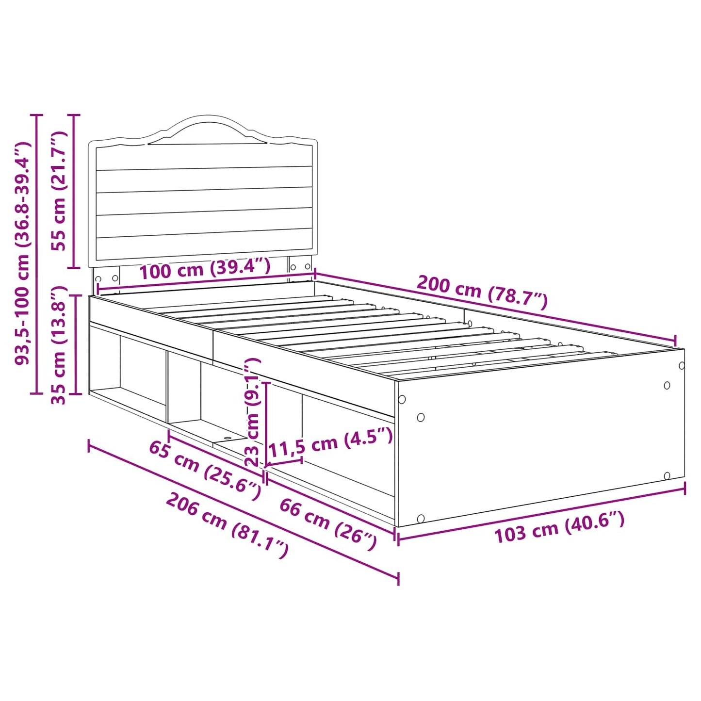 vidaXL Bed Frame Concerte Grey 100 x 200 cm Solid Pine Wood