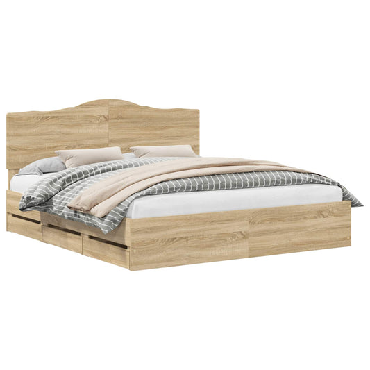 vidaXL Bed Frame with Drawer Sonoma Oak 200 x 200 cm Engineer Wood