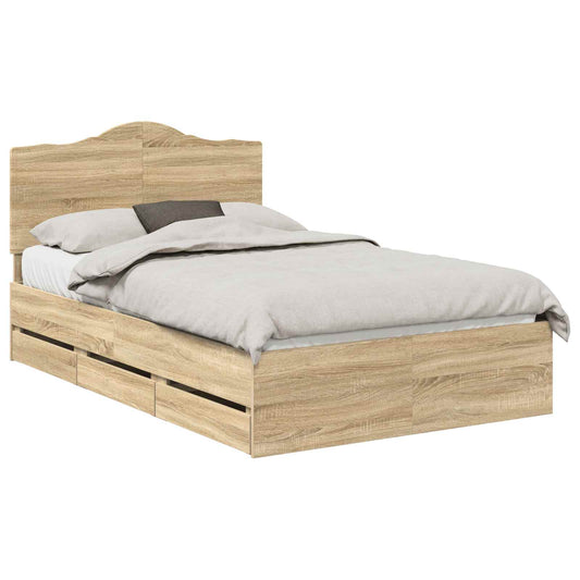 vidaXL Bed Frame with Drawer Sonoma Oak 120 x 200 cm Engineer Wood