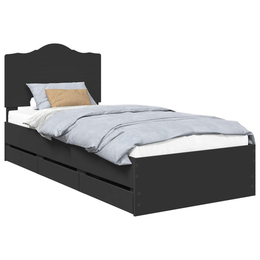 vidaXL Bed Frame with Drawer Black 100 x 200 cm Engineer Wood