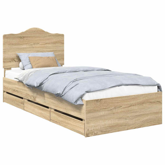 vidaXL Bed Frame with Drawer Sonoma Oak 100 x 200 cm Engineer Wood