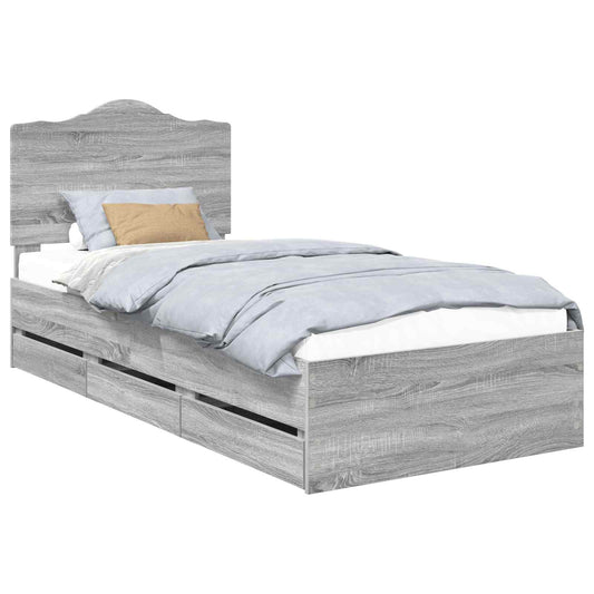 vidaXL Bed Frame with Drawer Grey Sonoma 100 x 200 cm Engineer Wood