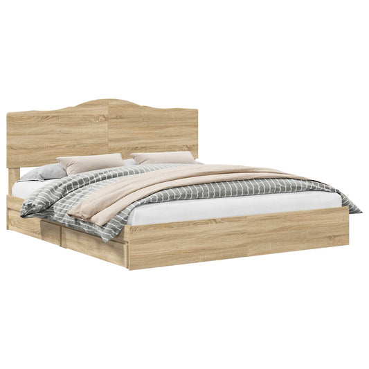 vidaXL Storage Bed with Drawer Sonoma Oak 180 x 200 cm Engineered Wood