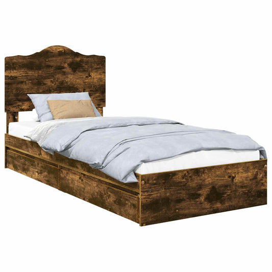 vidaXL Storage Bed with Drawer Smoked Oak 90 x 200 cm Engineered Wood