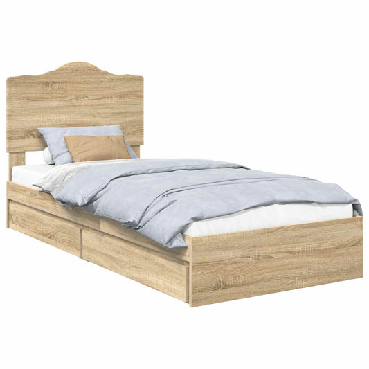 vidaXL Storage Bed with Drawer Sonoma Oak 70 x 190 cm Engineered Wood