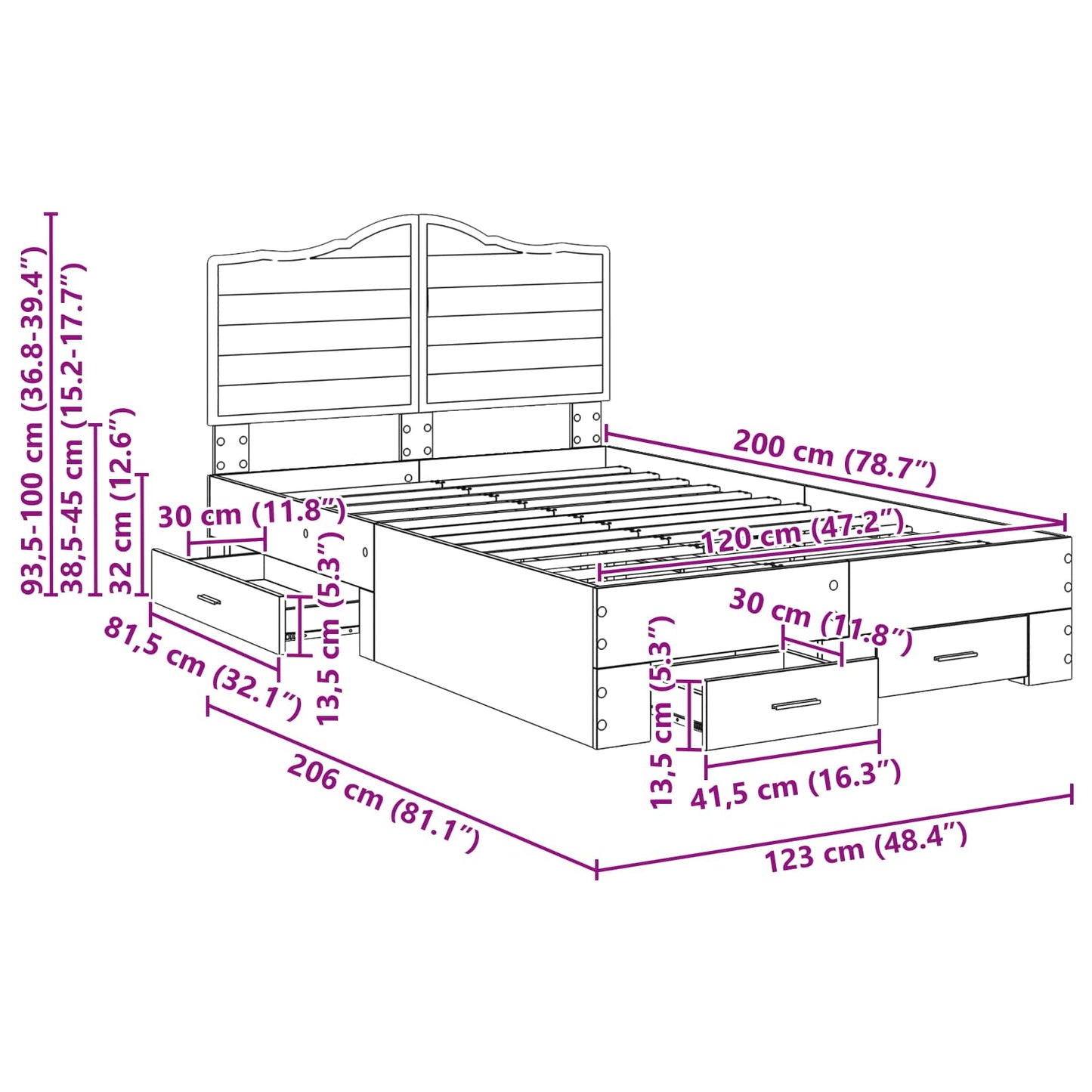 vidaXL Bed Frame with Drawer Smoked Oak 120 x 200 cm Engineered Wood