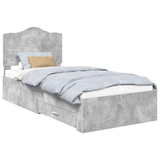 vidaXL Bed Frame with Drawer Concrete Grey 90 x 200 cm Engineered Wood