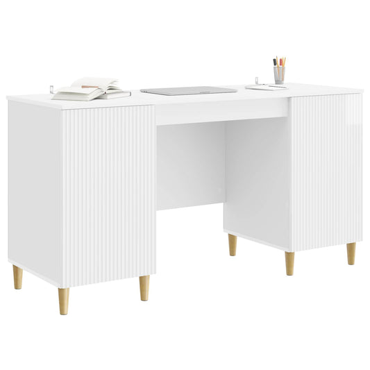 vidaXL Desk High Gloss White 142.5 x 50 x 75 cm Engineered Wood