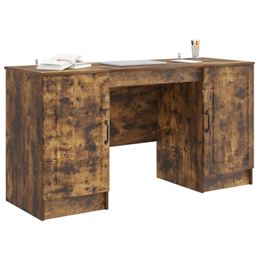 vidaXL Desk with Shelf Smoked Oak 142.5 x 50 x 75 cm Engineered Wood