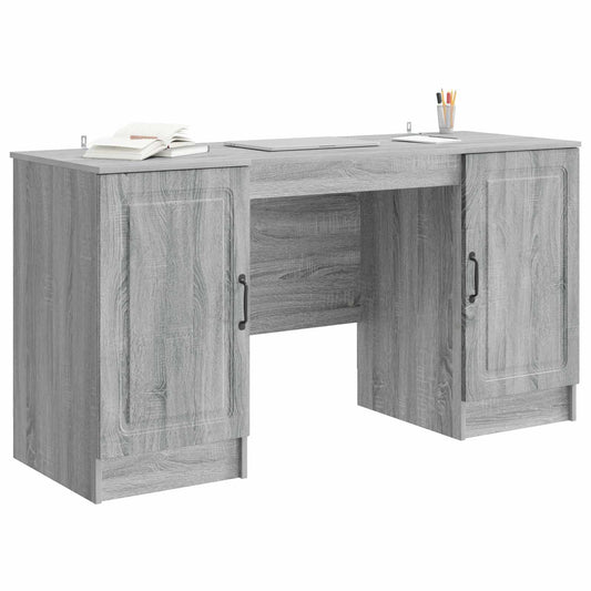 vidaXL Desk with Shelf Grey Sonoma 142.5 x 50 x 75 cm Engineered Wood