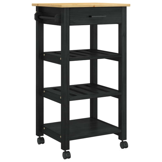 vidaXL Kitchen Trolley MONZA Black 48 x 40 x 88.5 cm Solid Pine Wood