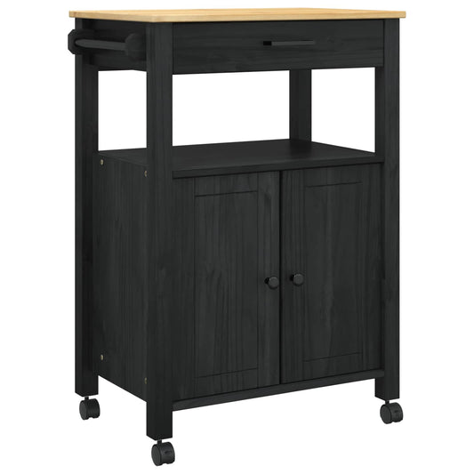 vidaXL Kitchen Trolley MONZA Black 60 x 40 x 88.5 cm Solid Pine Wood