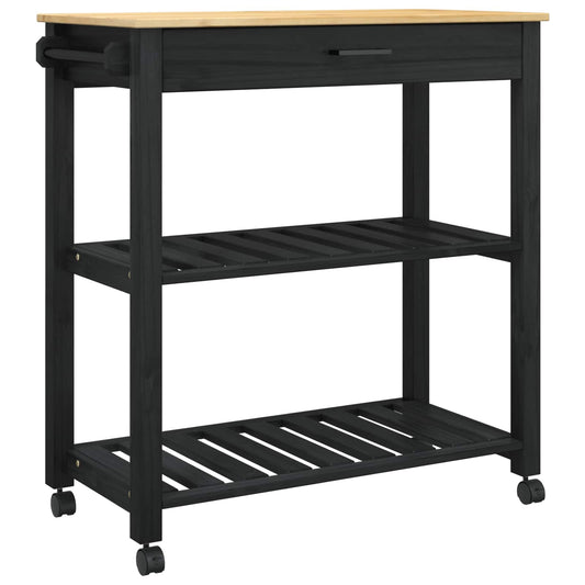 vidaXL Kitchen Trolley MONZA Black 84 x 40 x 88.5 cm Solid Pine Wood