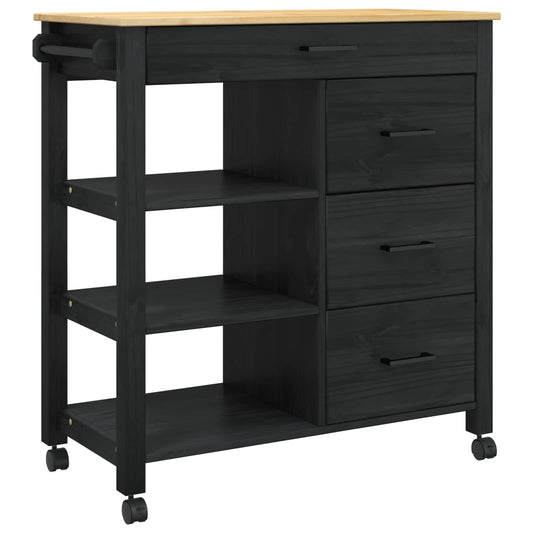 vidaXL Kitchen Trolley MONZA Black 84 x 40 x 88.5 cm Solid Pine Wood