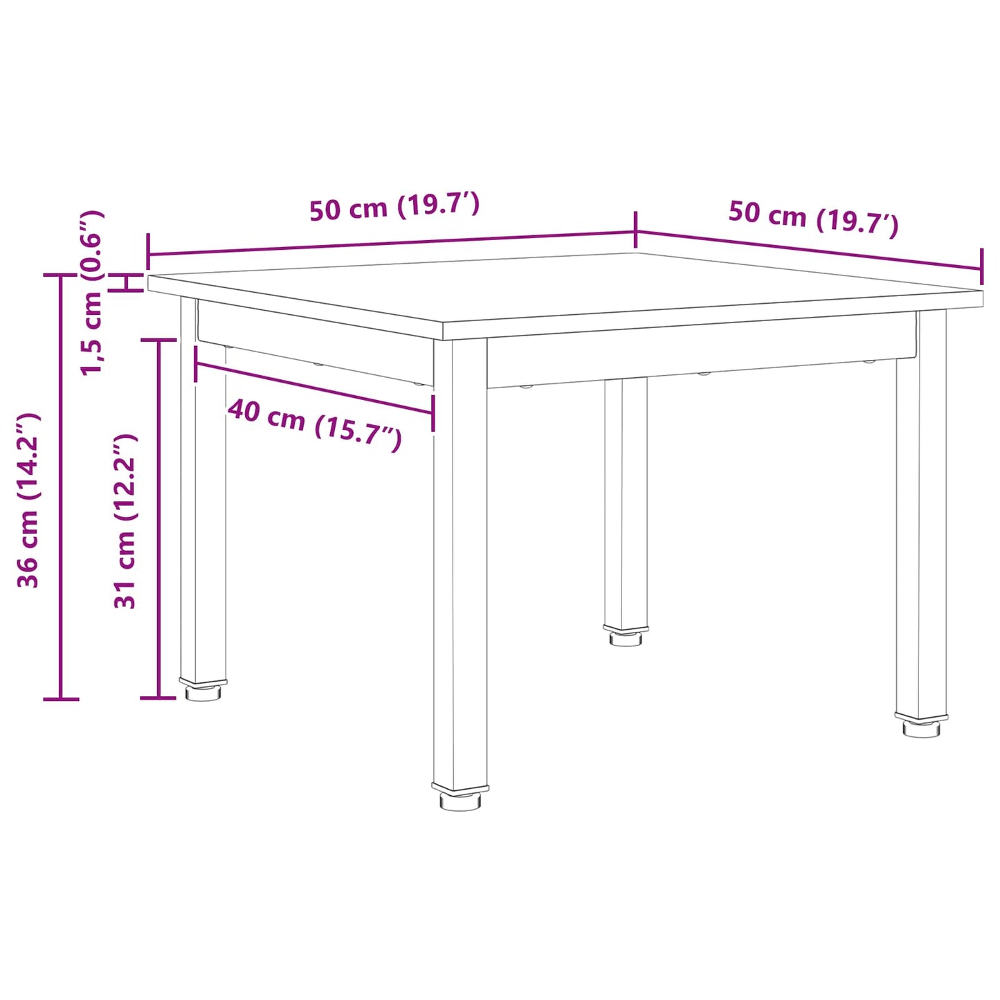 vidaXL Coffee Table Natural 50 x 50 x 36 cm Solid Pine Wood