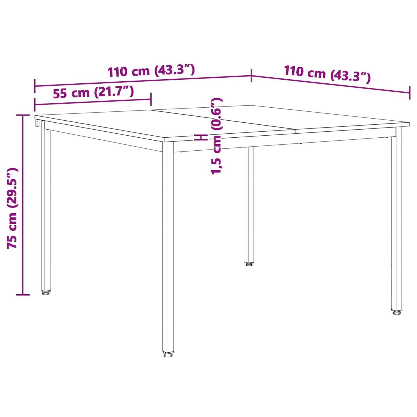 vidaXL Dining Table Natural 110 x 110 x 75 cm Solid Pine Wood
