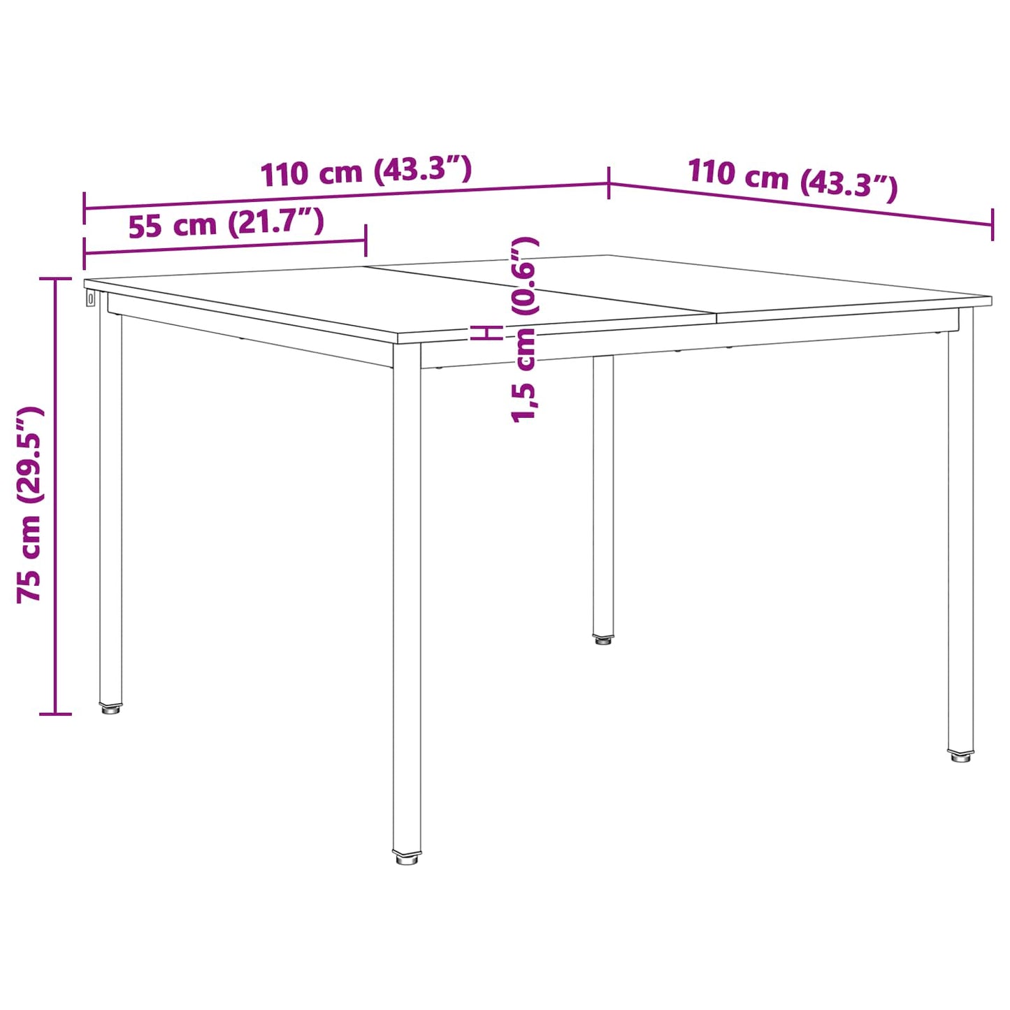 vidaXL Dining Table White 110 x 110 x 75 cm Solid Pine Wood