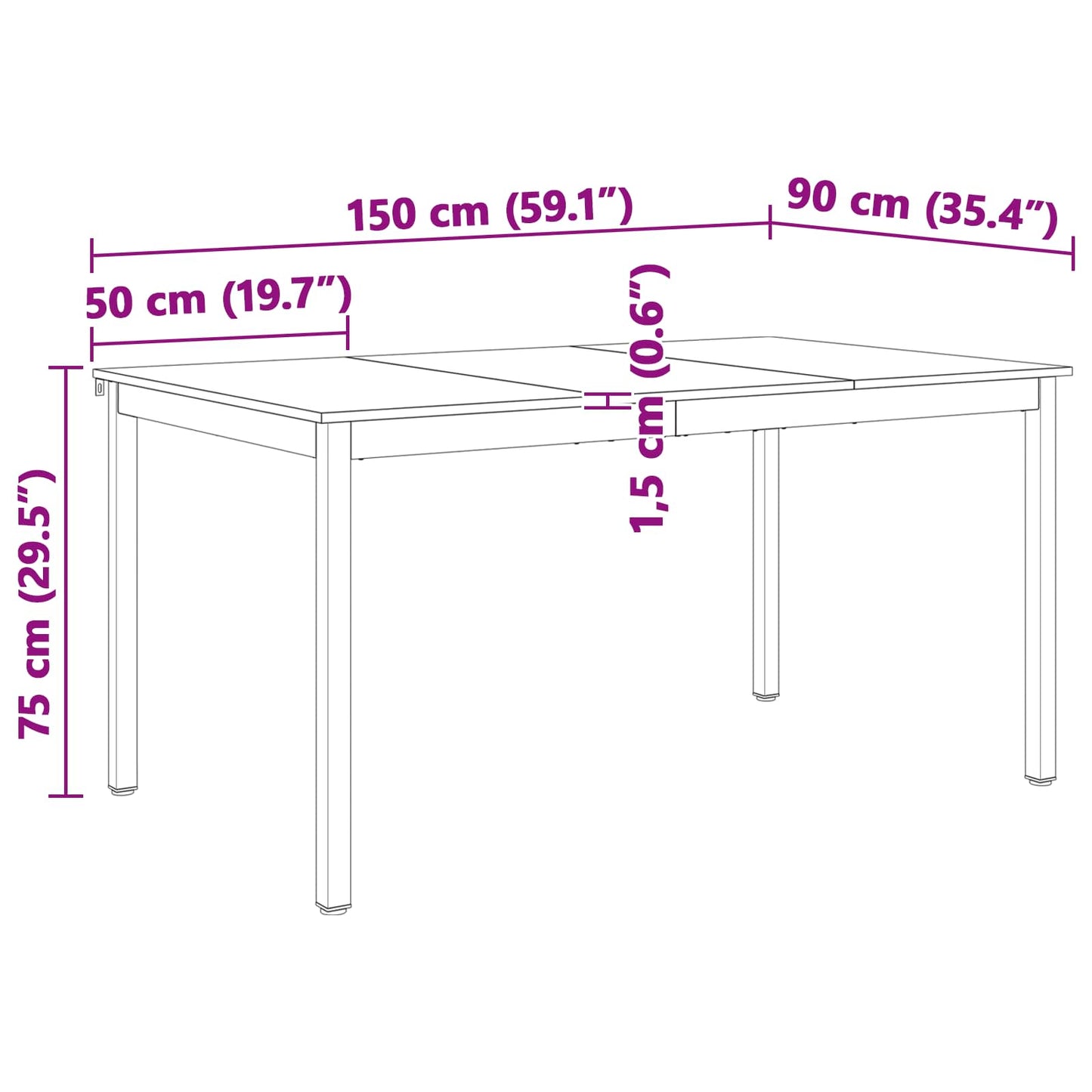 vidaXL Dining Table Natural 150 x 90 x 75 cm Solid Pine Wood