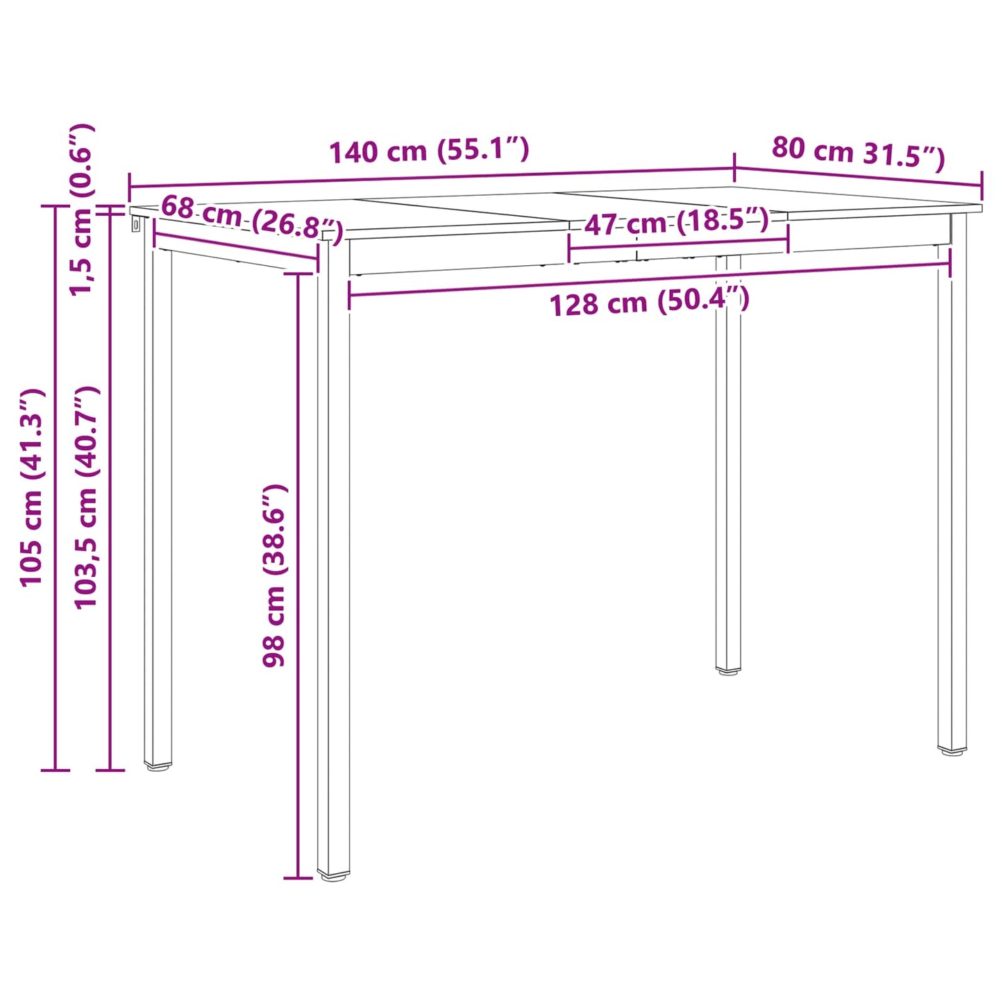 vidaXL Bar Table White 140 x 80 x 105 cm Solid Pine Wood